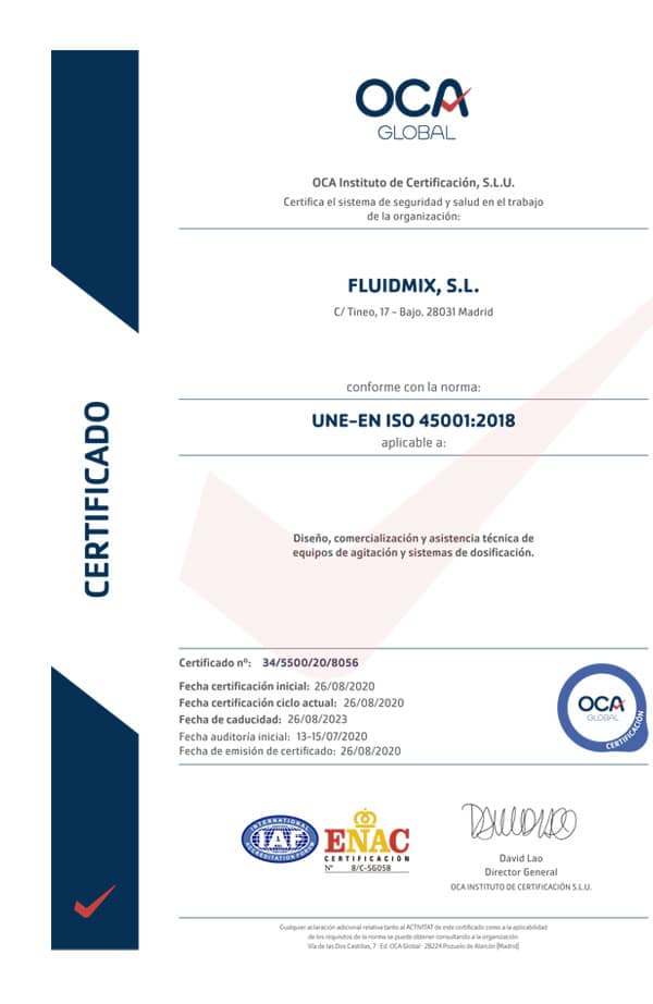 Certificado de calidad ISO 45001