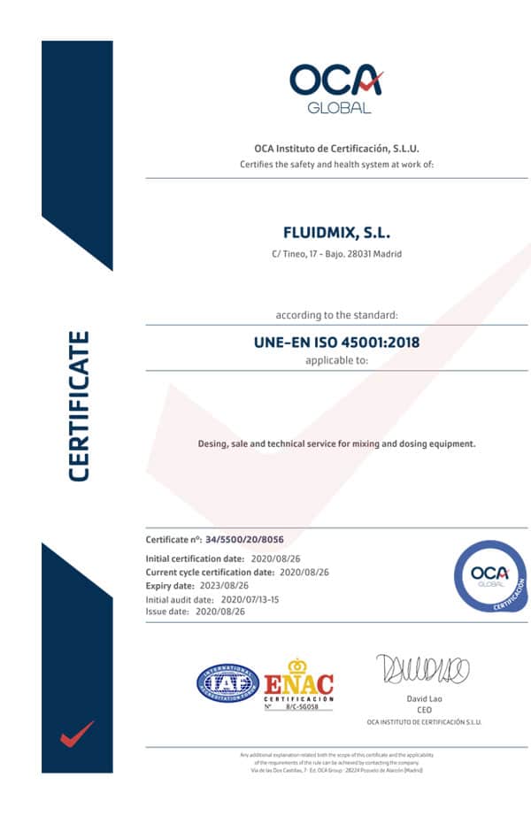 Quality Certificate ISO 45001